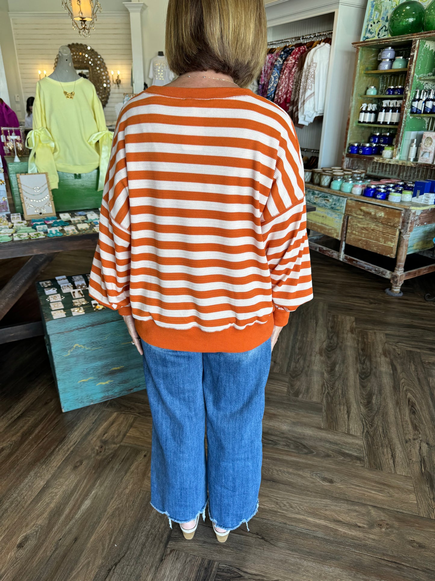 Orange Flower Detail Striped Top