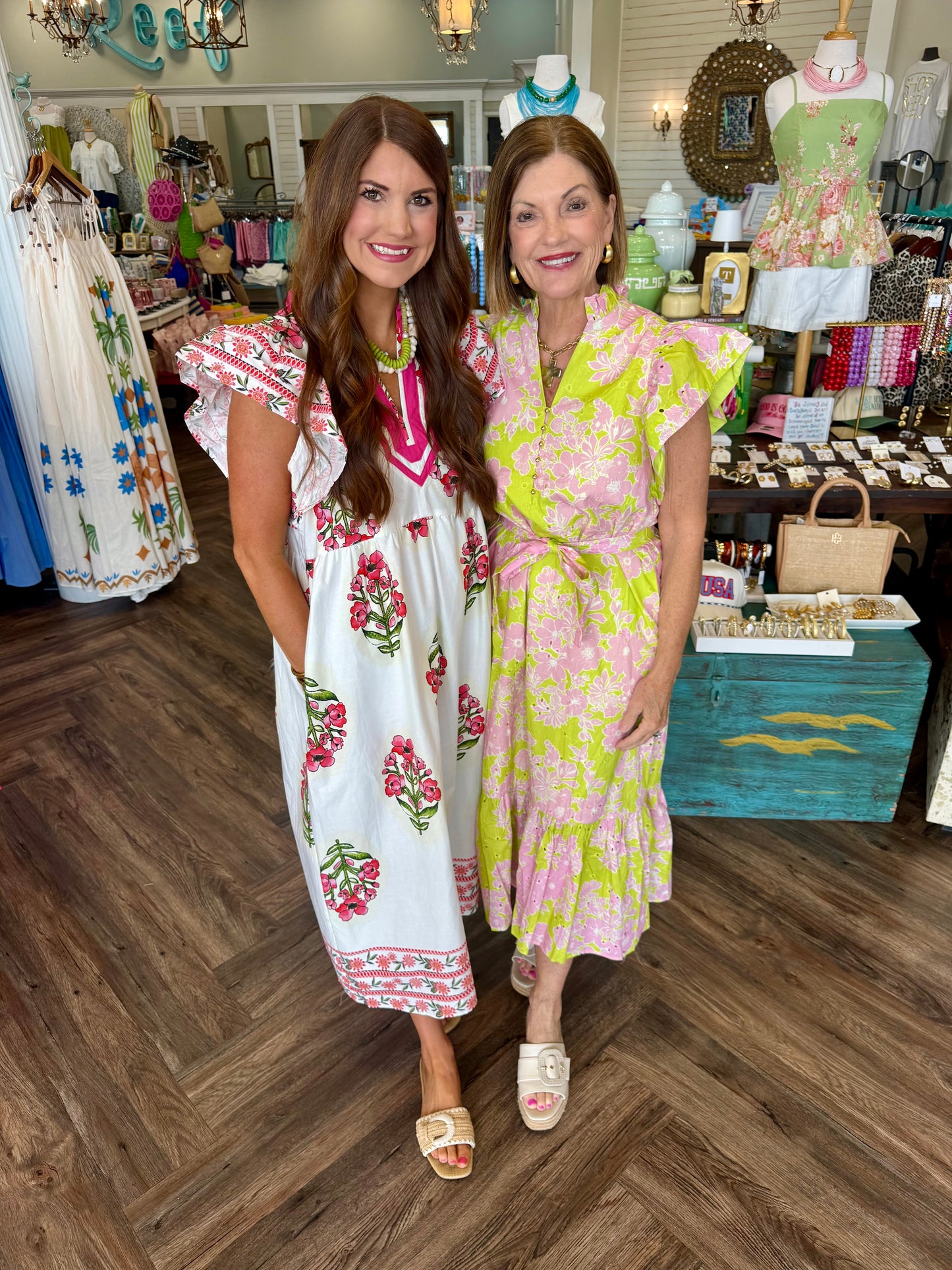 The Lace Edit Midi Dress: Lime/Pink