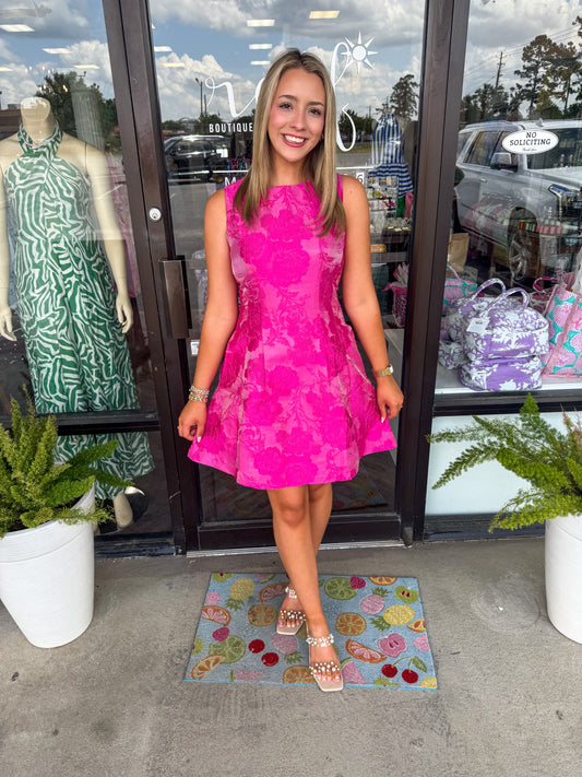 Floral Jacquard Dress: Pink
