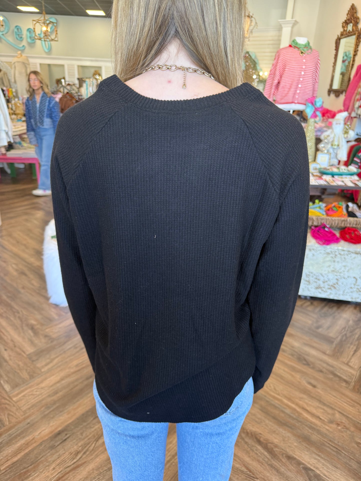 Sarah Waffle Top: Black