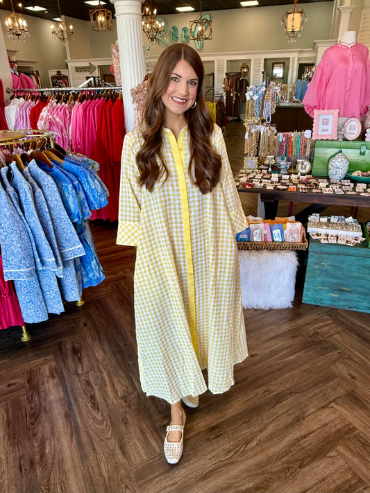 Gingham Midi Dress: Lemon