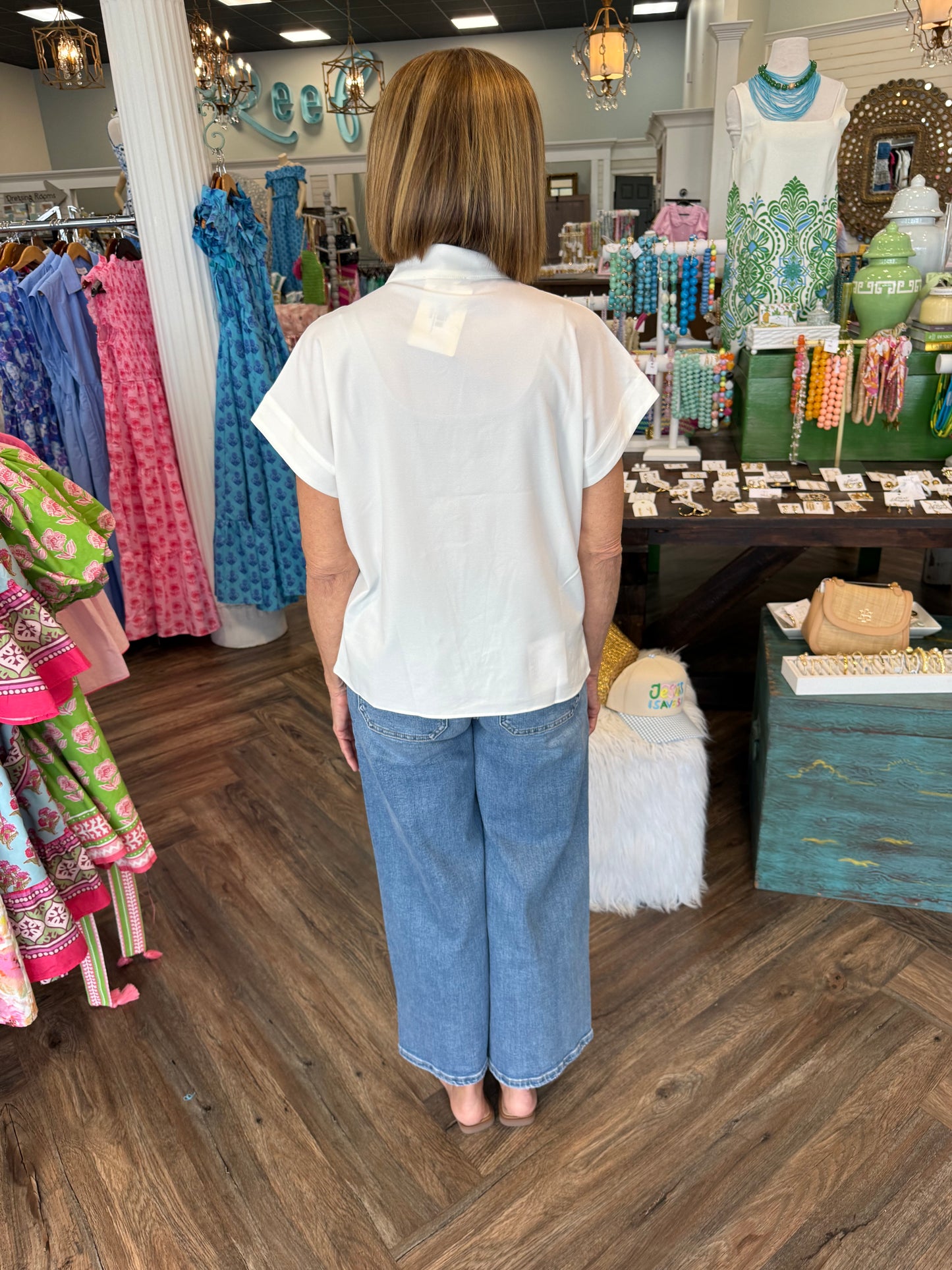 Mock Neck Button Top: White