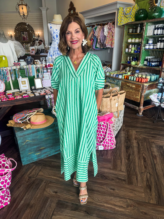 Green Striped Seersucker Dress