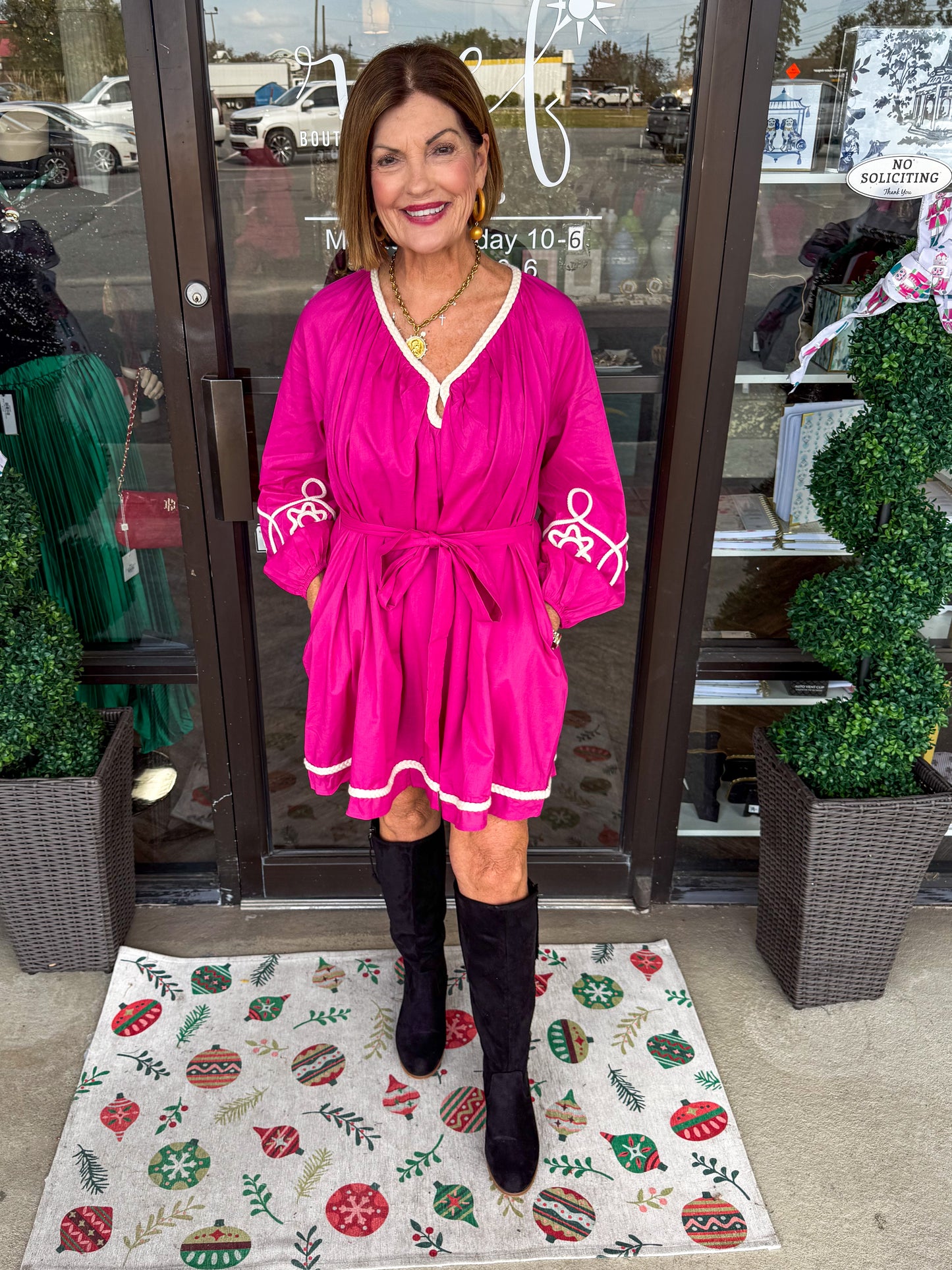 Magenta Braid Trim Dress