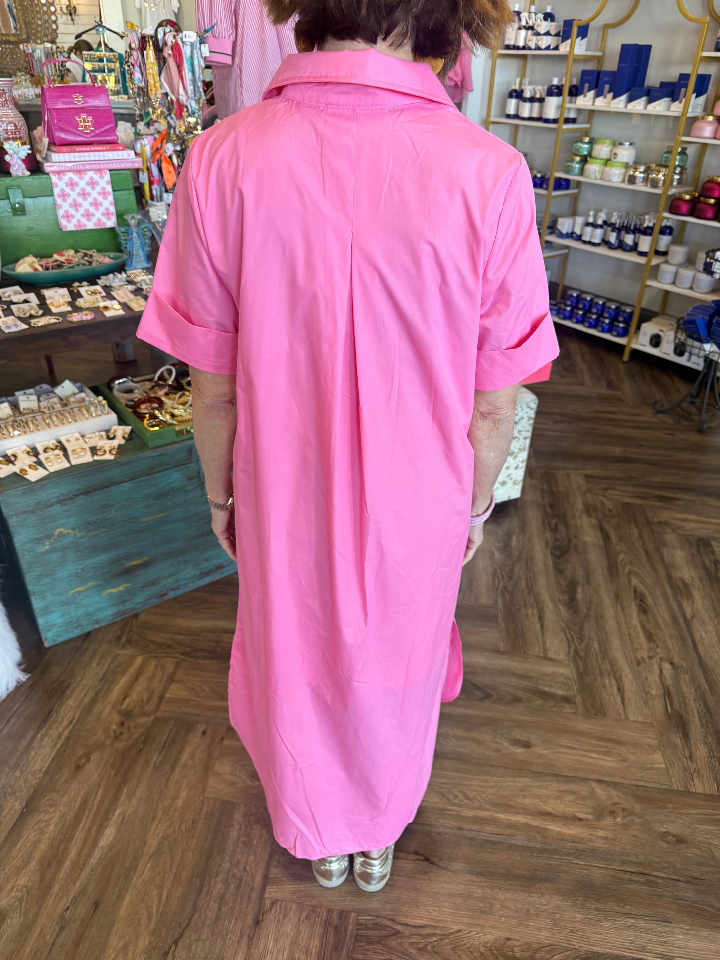 Accent Button Midi Dress: Pink