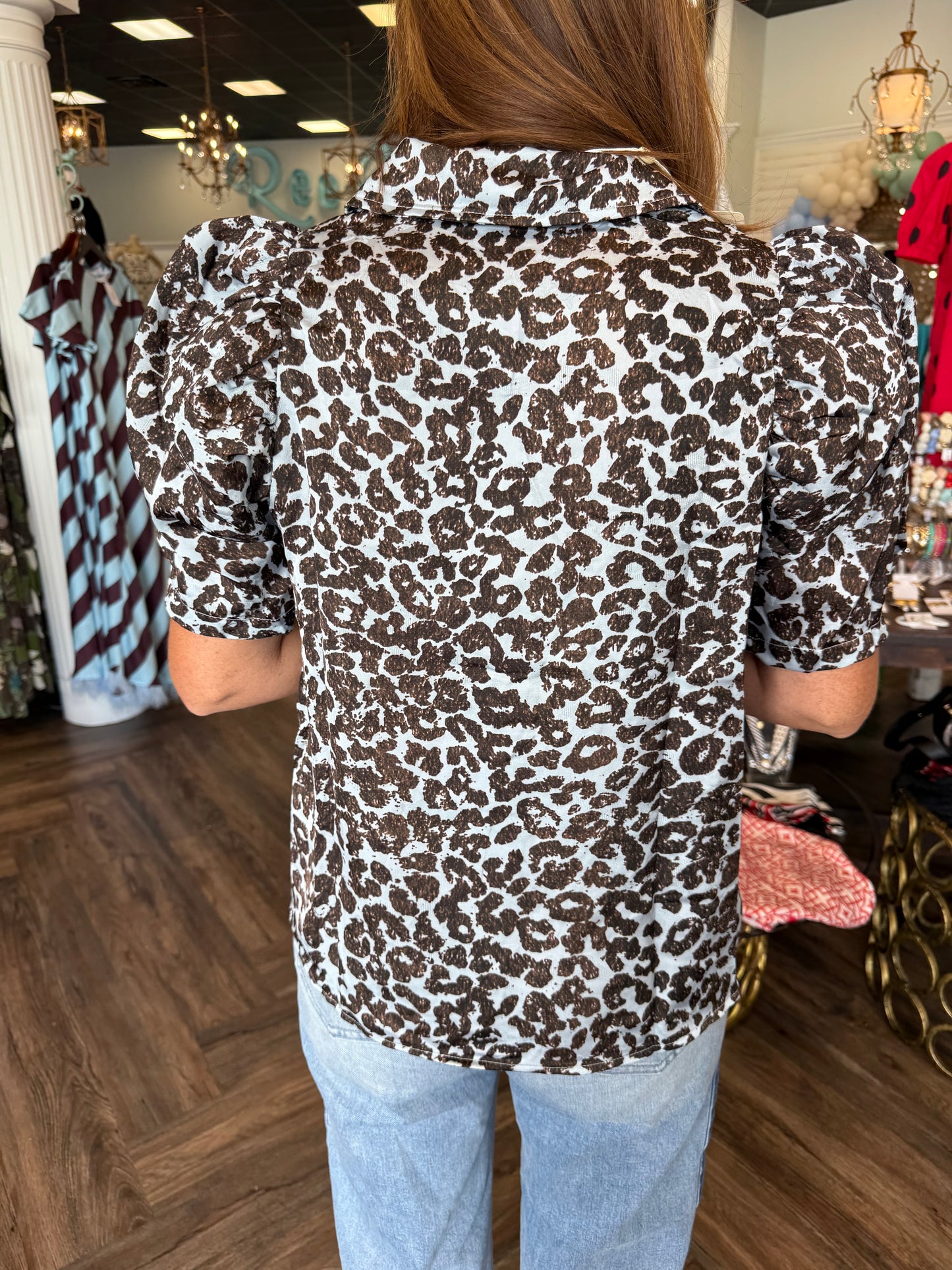 Light Blue and Brown Cheetah Top