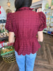 Eyelet Burgandy Peplum Top