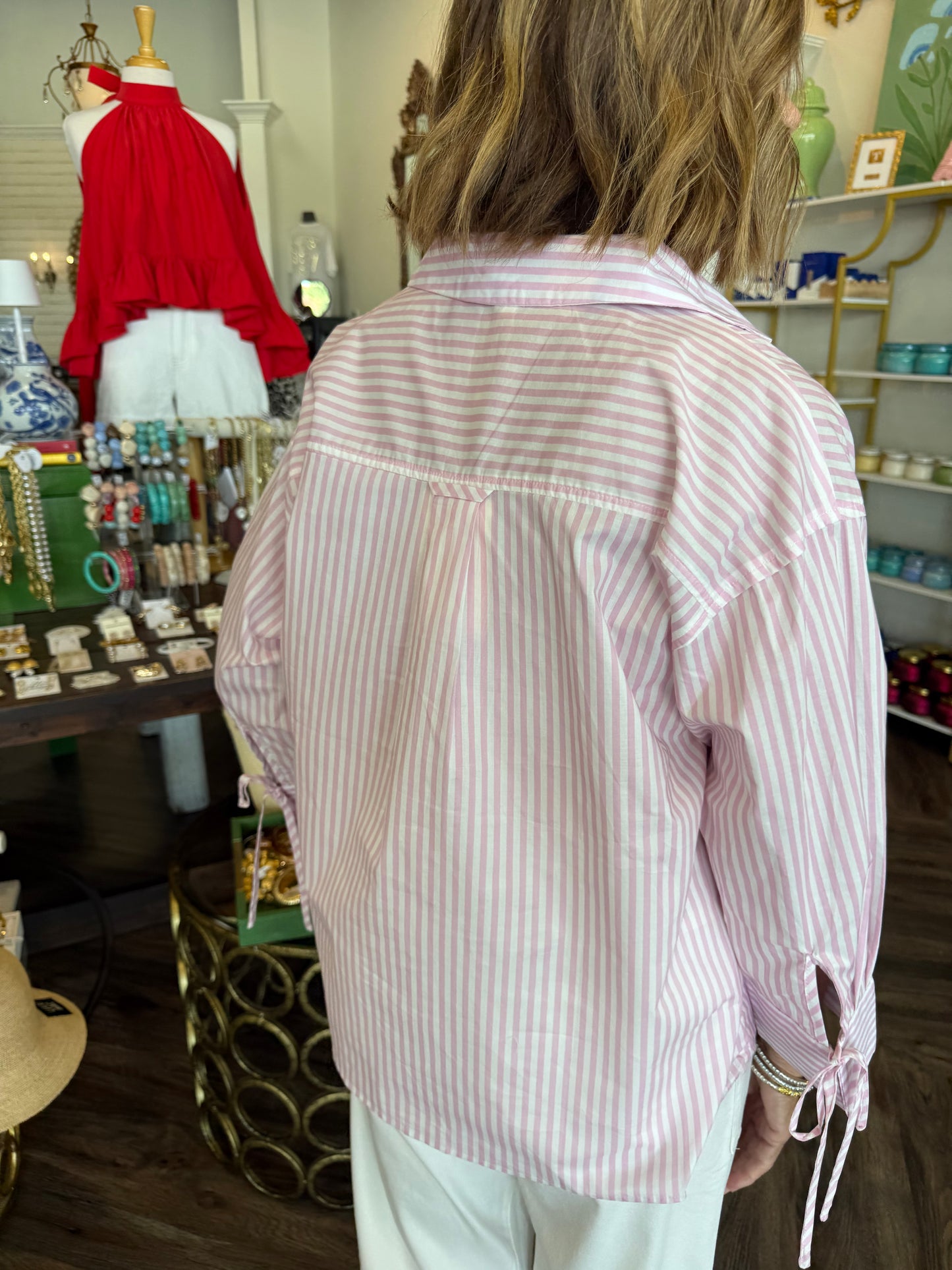 Sue Stripe Blouse: Pink