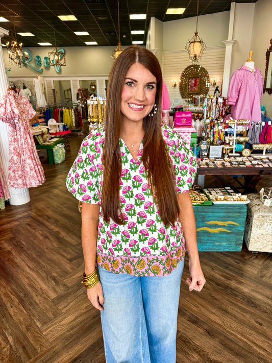Gardenia Print Top: Pink