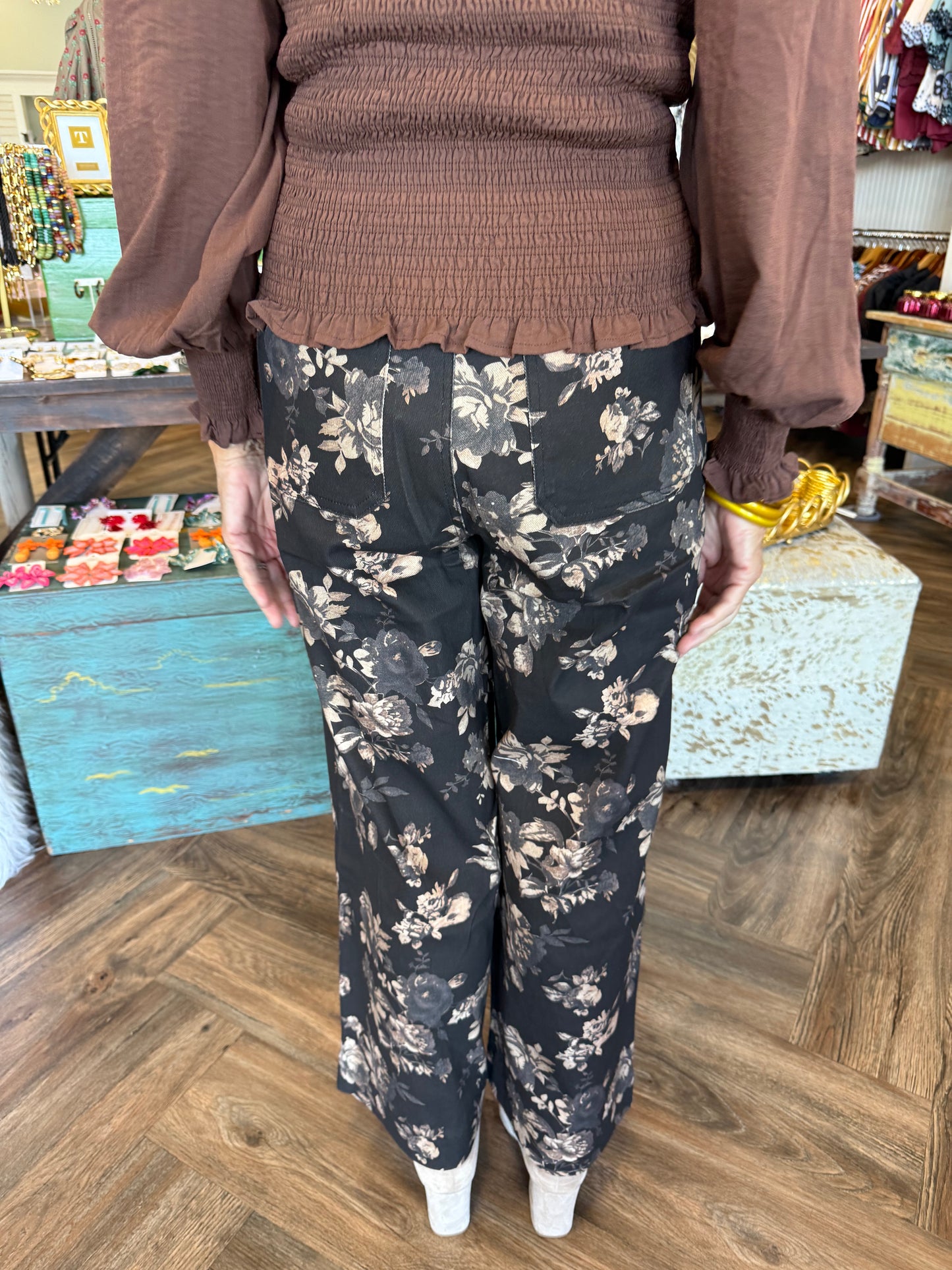 Neutral Floral Lace Pants
