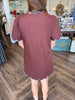 Brown and Blue Scalloped Hem Mini Dress