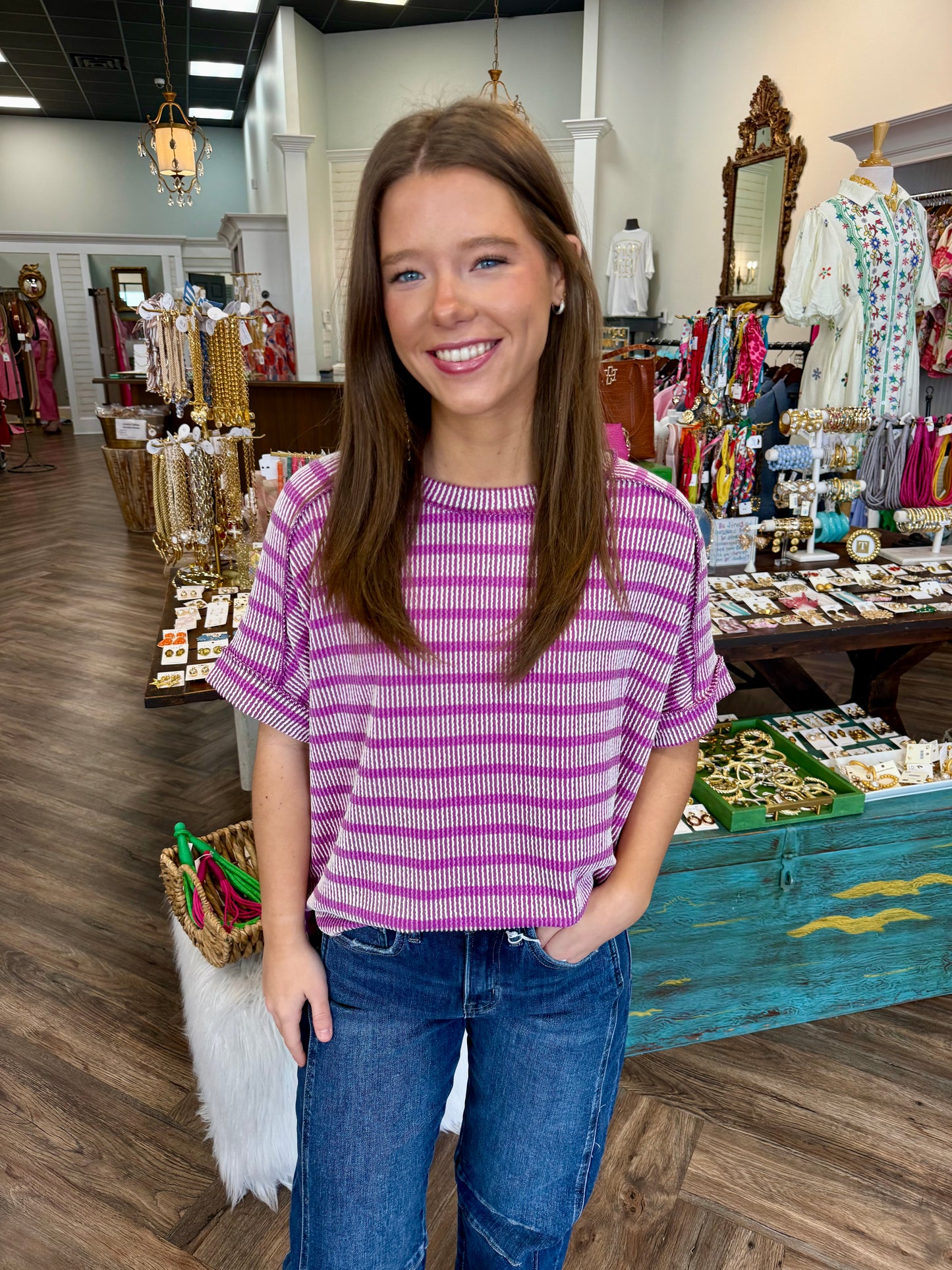 Shayla Stripe Rib Top: Plum