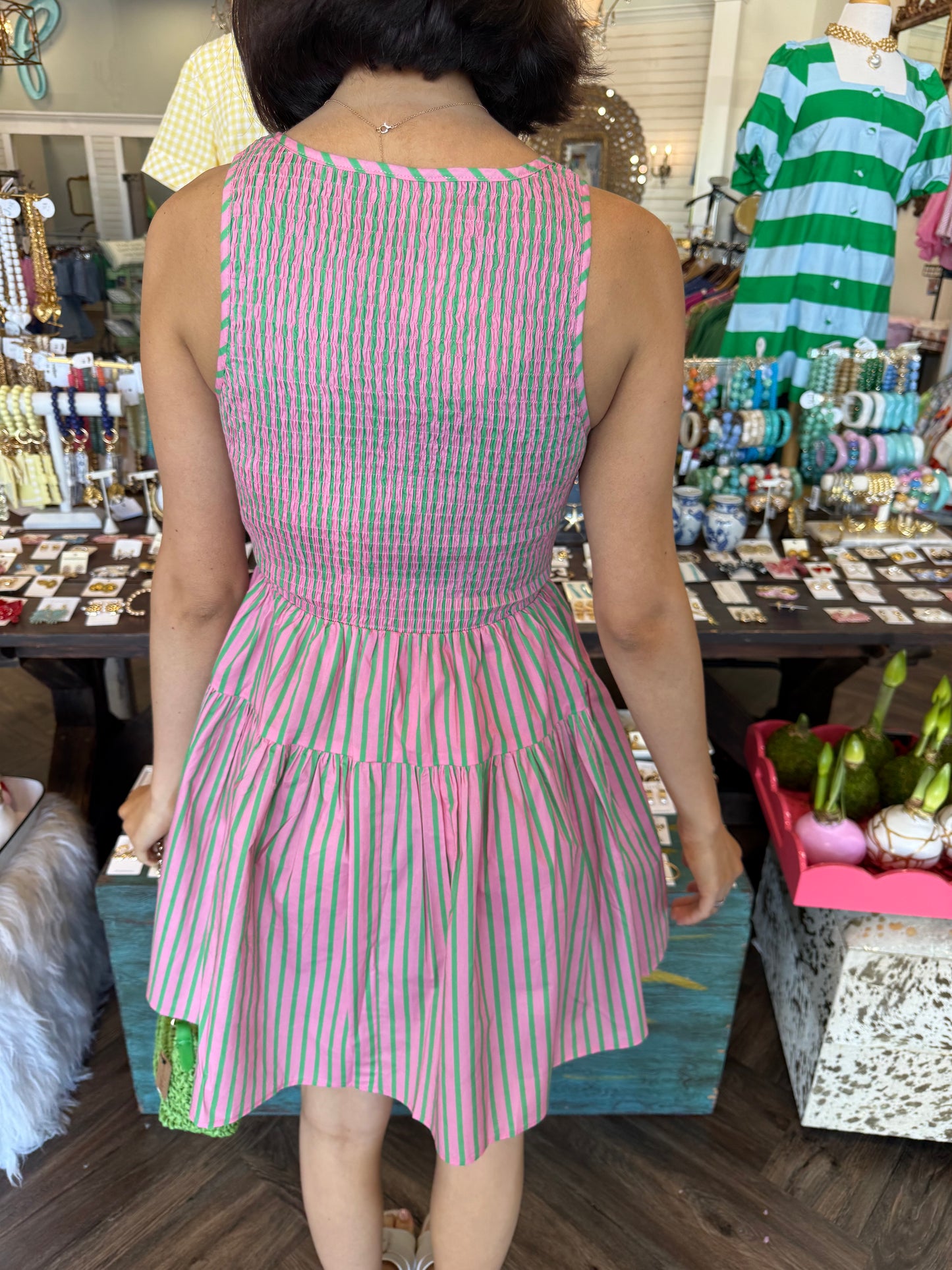 Pink/Green Smock Stripe Dress