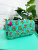 Quilted Make Up Bag: Aqua Floral