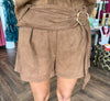 Brown Suede Buckle Skort