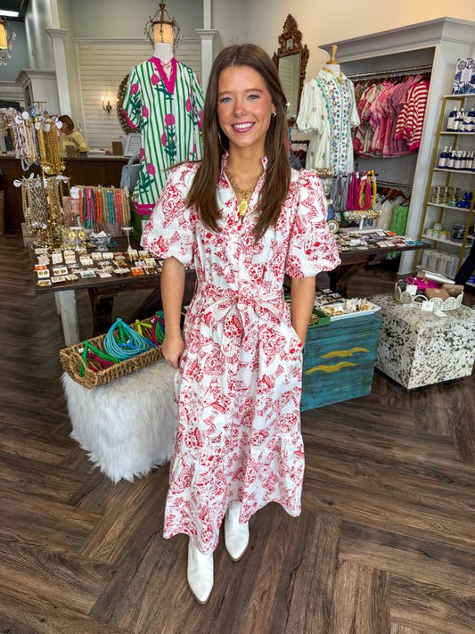 Red Ginger Jar Midi Dress