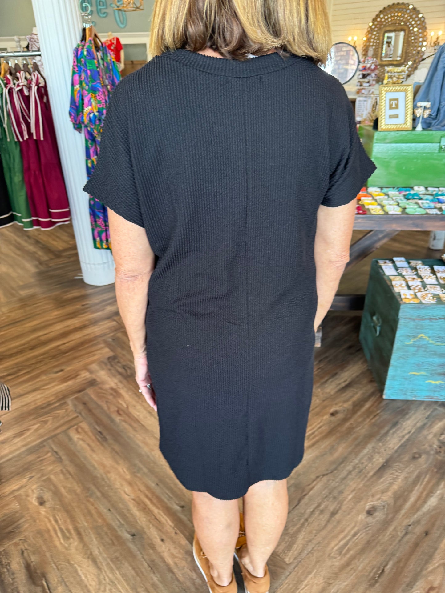 Ribbed Pocket Dress: Black