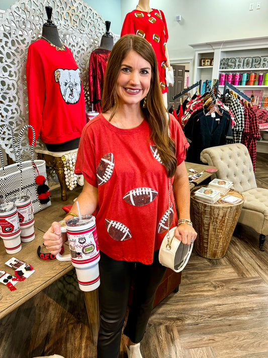 Vintage Red Football Sequin Top