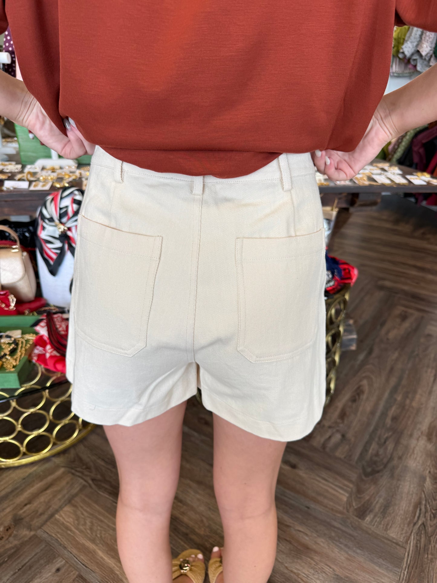 Cream Horsebit Shorts