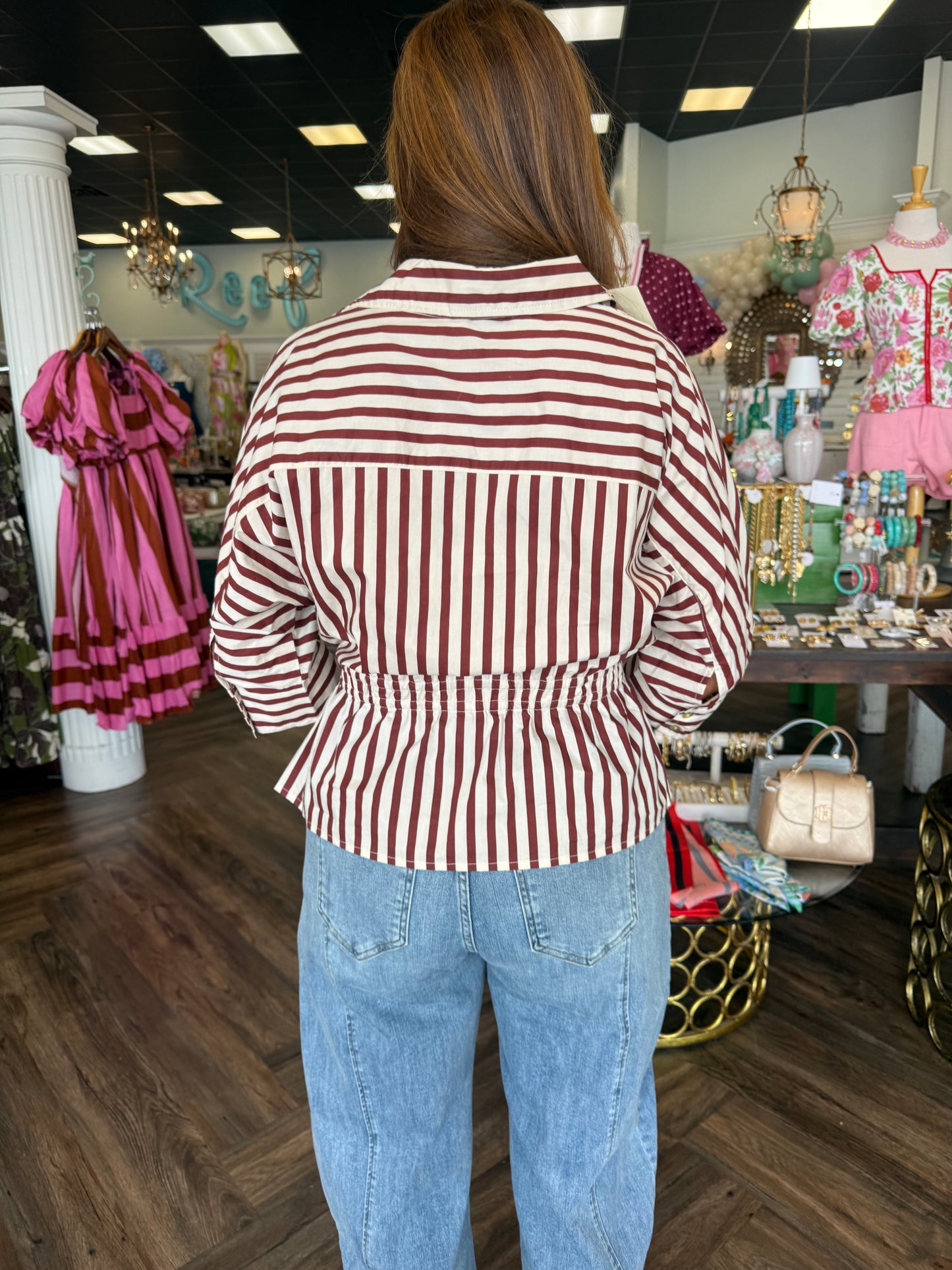 Fall Striped Waist Tie Top