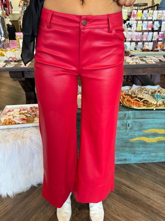 Chic Sleek Pleather Pants: Red