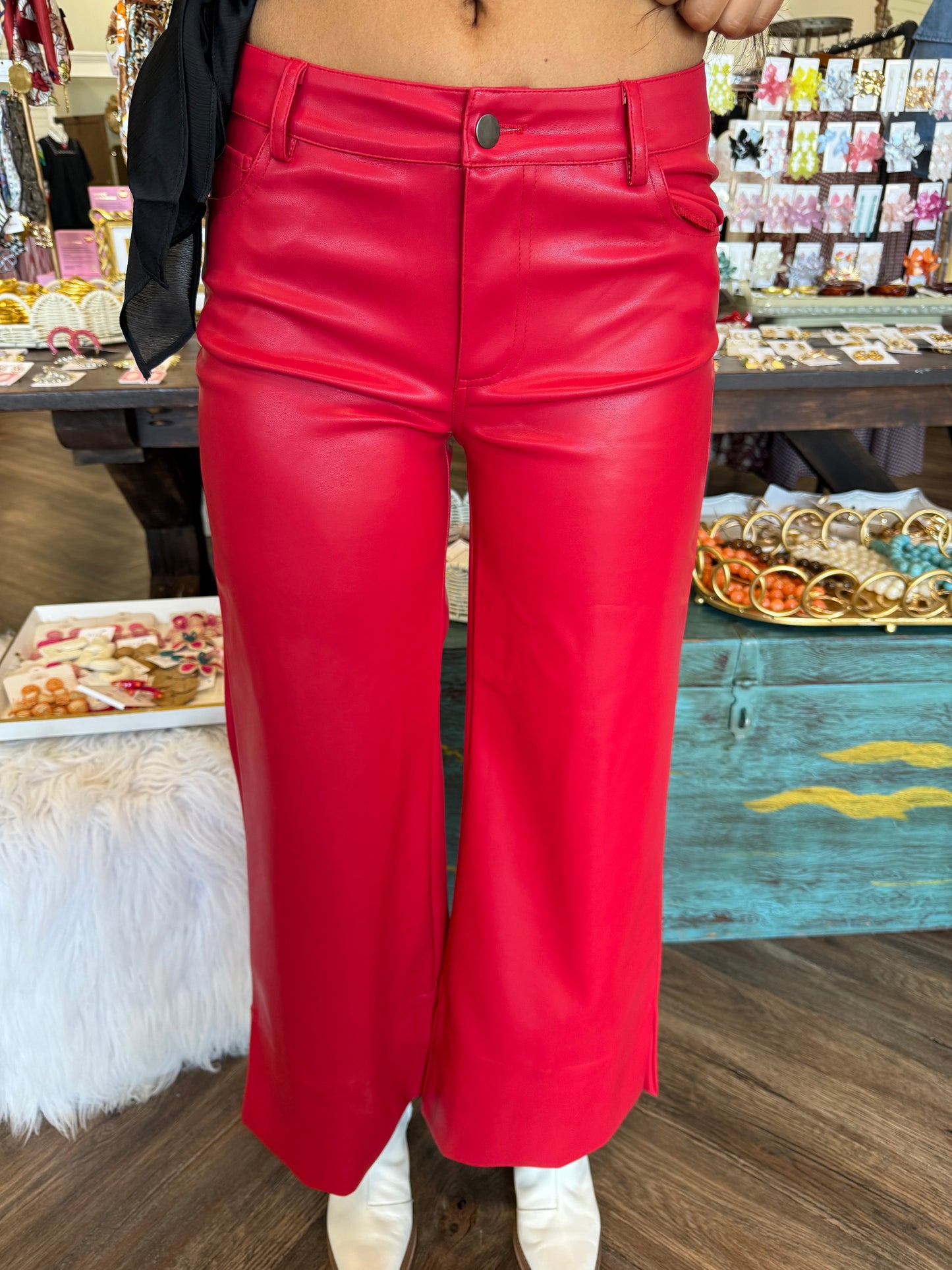 Chic Sleek Pleather Pants: Red