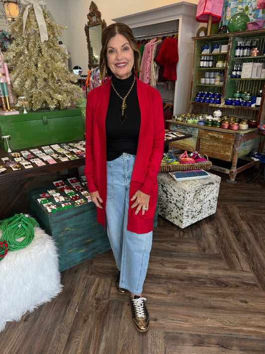 Sue Knit Cardigan: Red