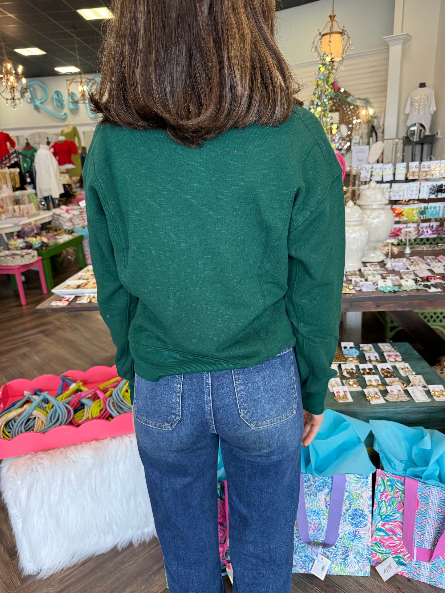 Claire Cotton Pullover: Hunter Green