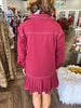 Burgandy Ruffle Denim Dress