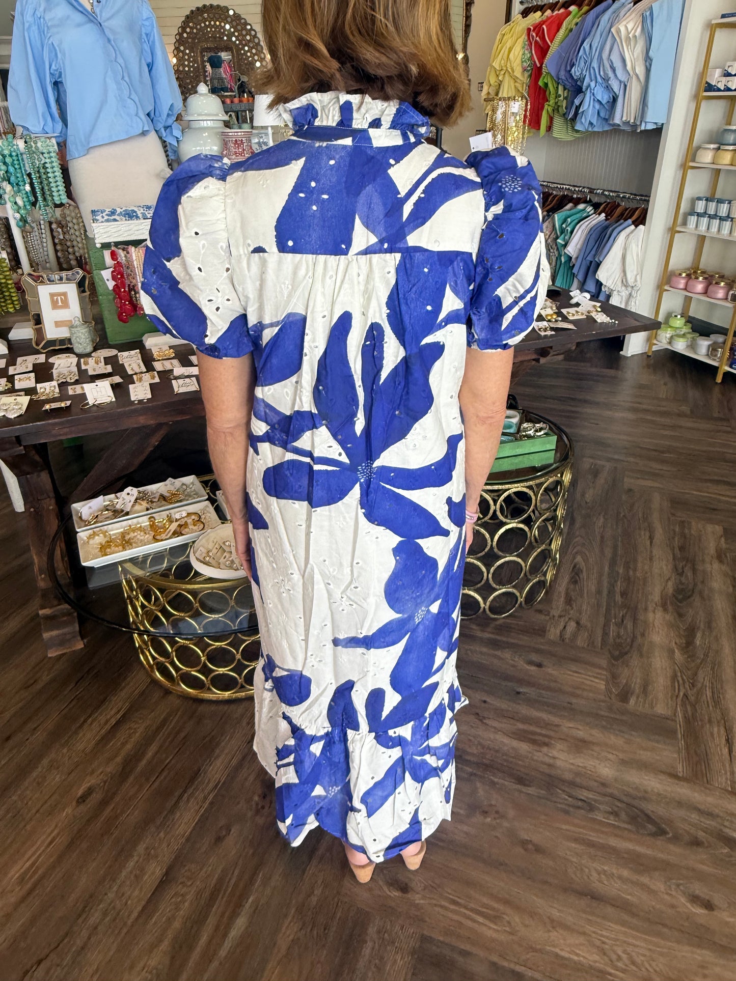 Royal Eyelet Flower Midi Dress