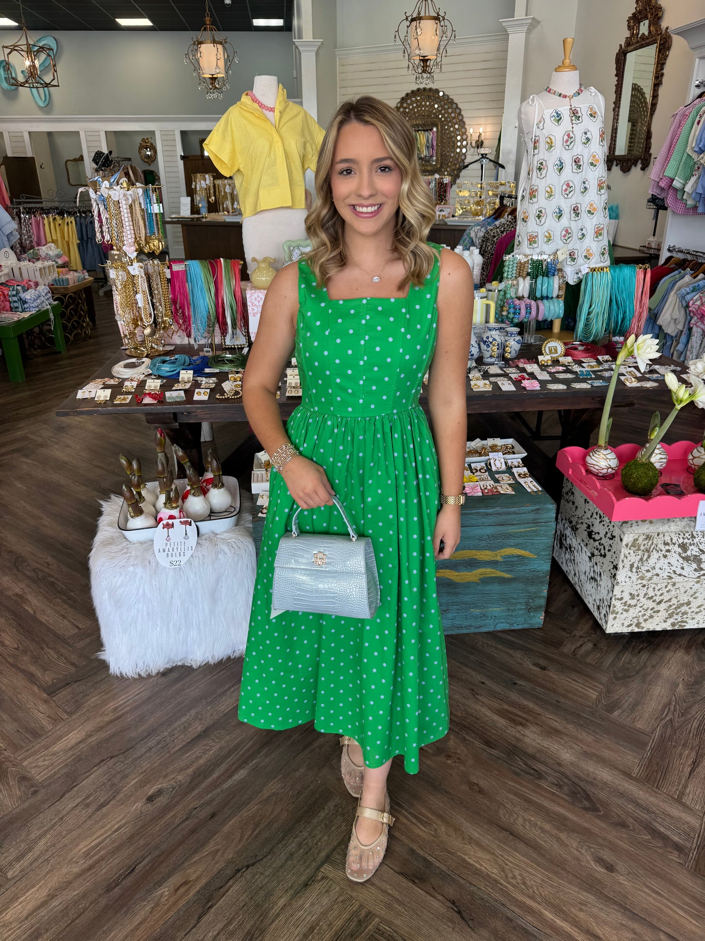 Polka Dot Midi Dress: Kelly Green
