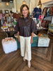 Leather Button Top: Brown