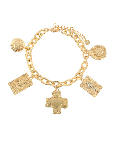 Cross & Coin Charm Bracelet