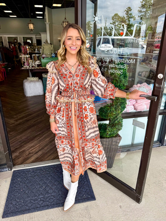 Rust Tribal Midi Dress