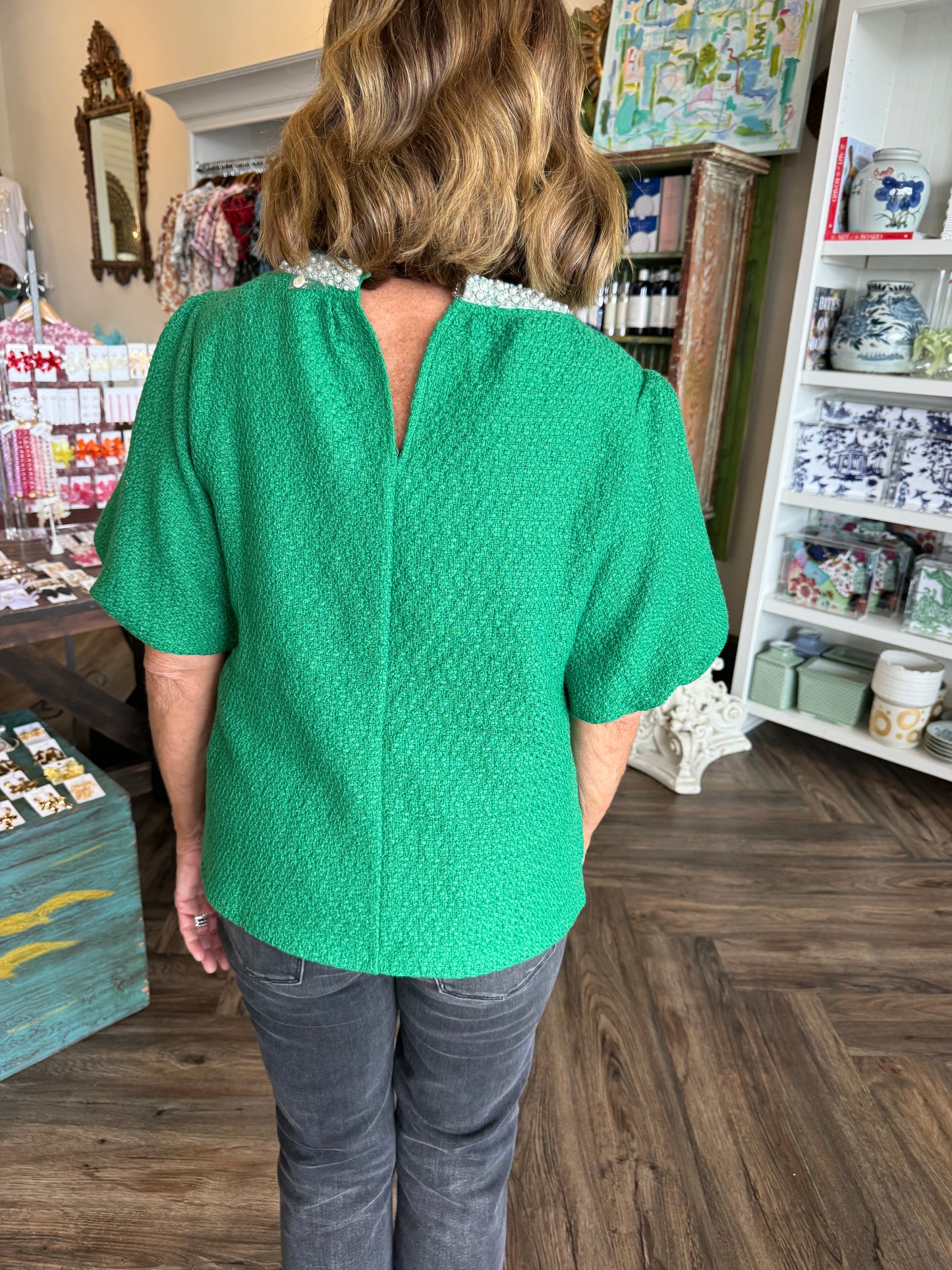 Pearl Tweed Top: Green