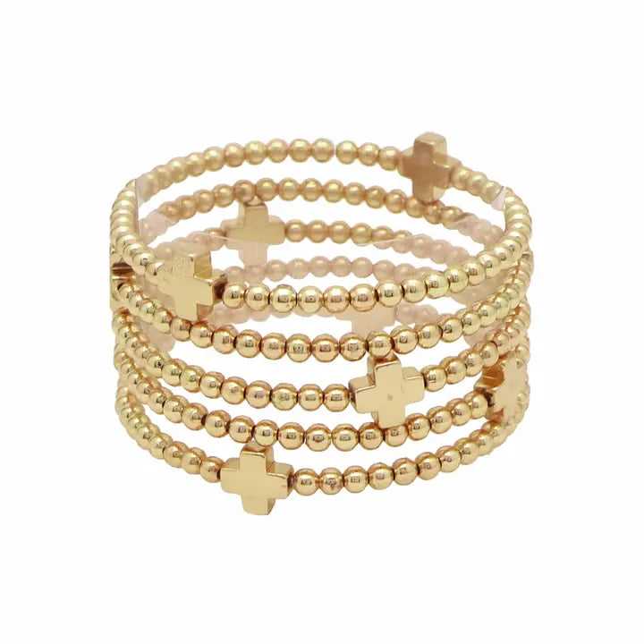 Cross Beaded Bracelet: Gold