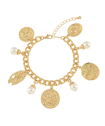 Coin & Pearl Charm Bracelet