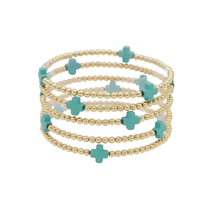 Cross Beaded Bracelet: Turq