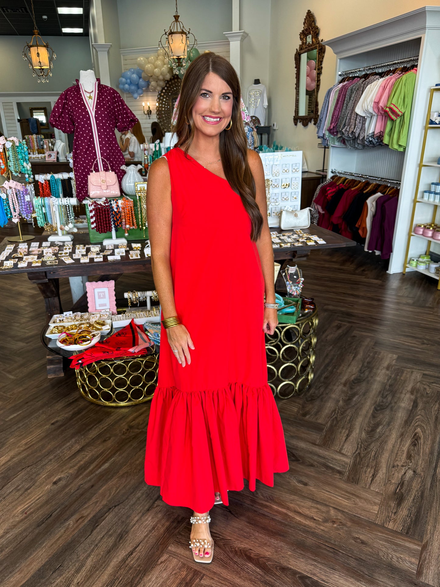 Red One Shoulder Maxi Dress