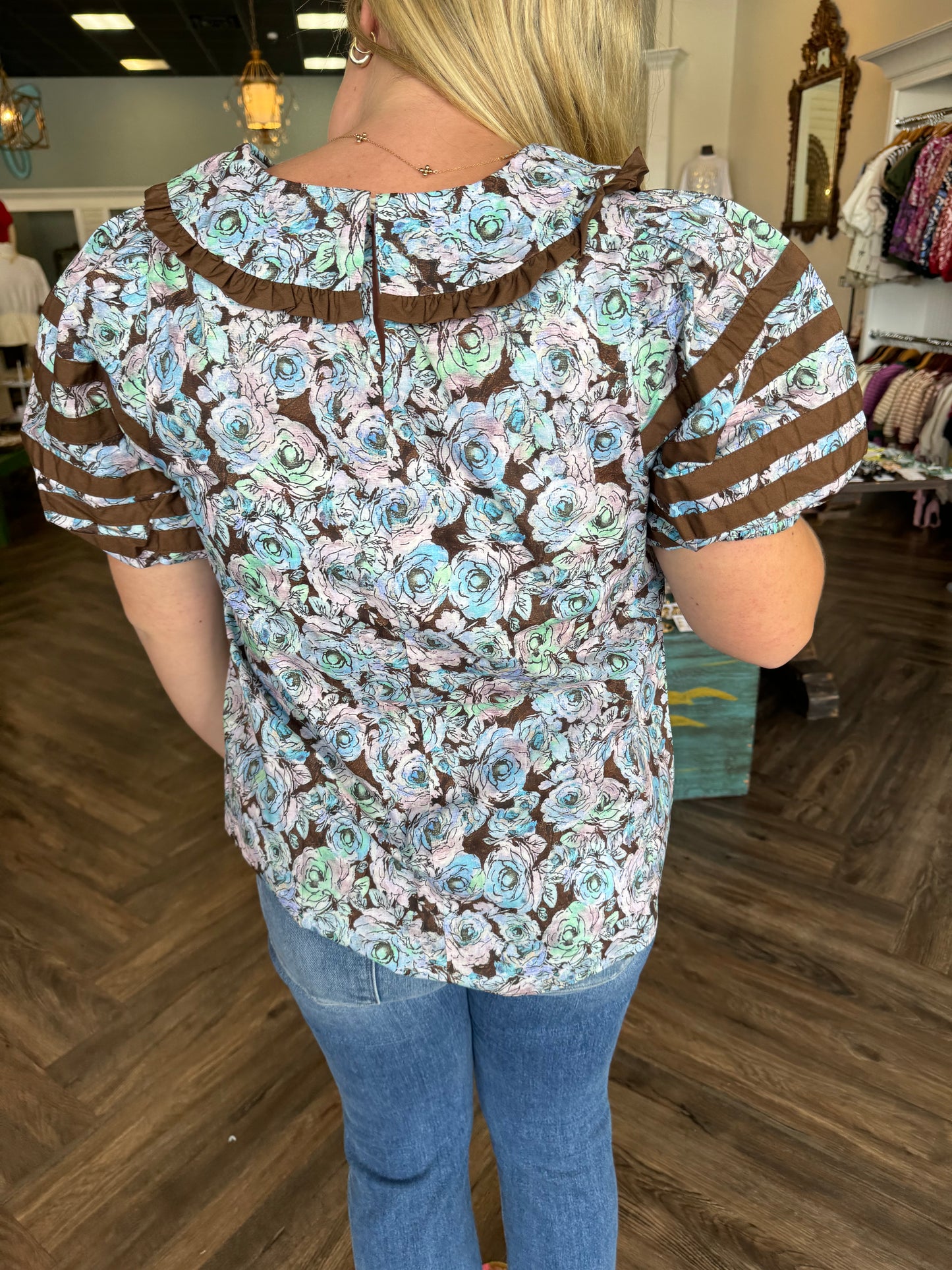 Collar Brown Floral Top