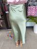 Sage Satin Midi Skirt