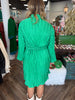 Pleated Green Belt Dress