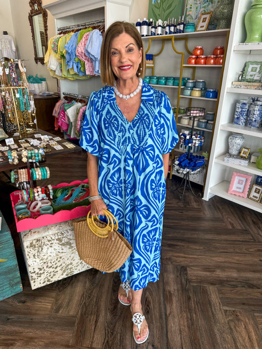 Ocean Breeze Smocked Midi Dress