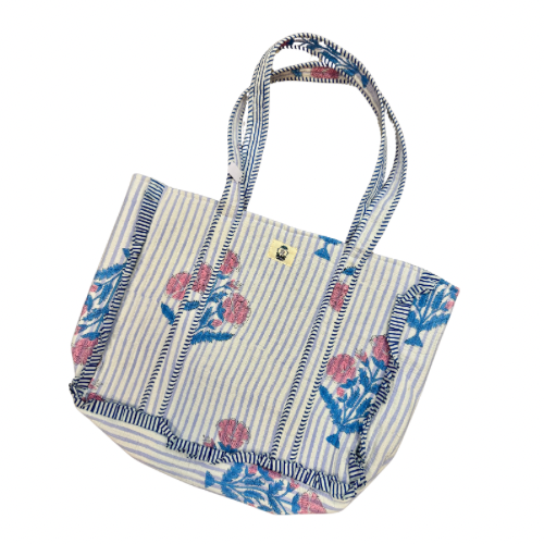 Quilted Tote Bag: Striped Flower