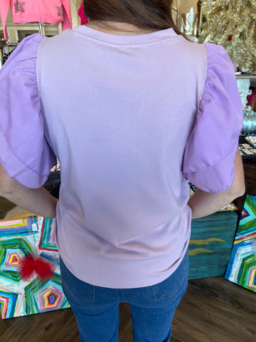 Lilac Ruffle Sleeve Top