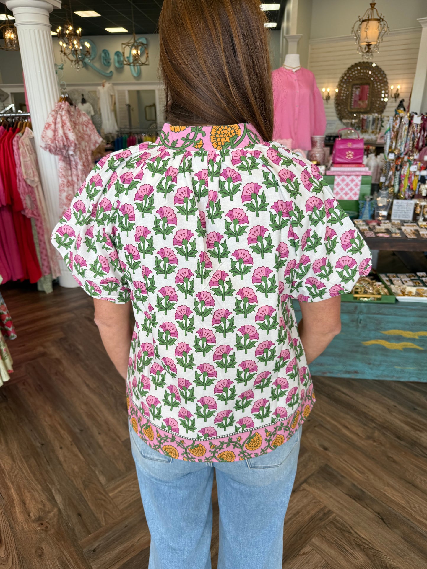 Gardenia Print Top: Pink