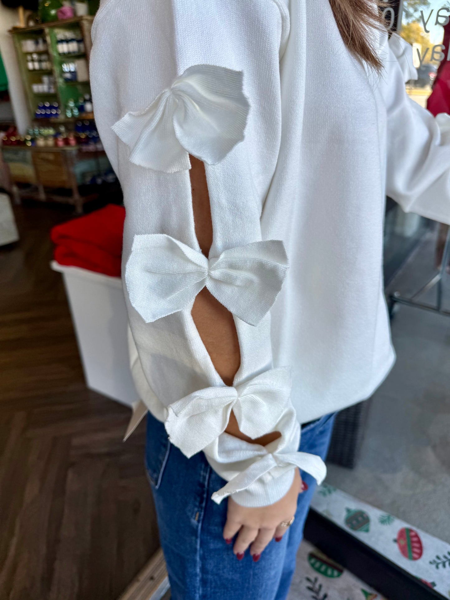 Cream Bow Embellished Sweater
