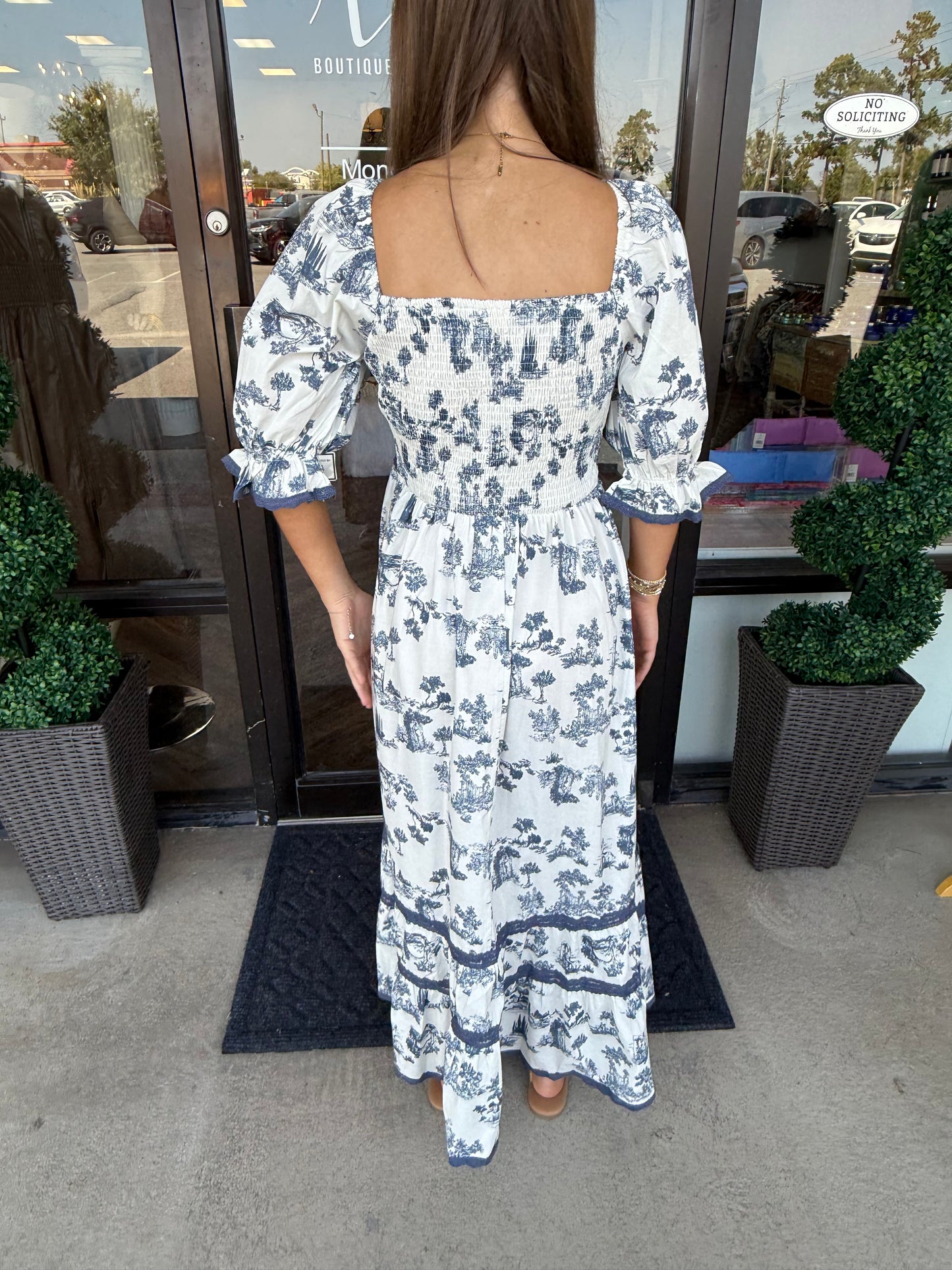 Navy Toile Lace Midi Dress