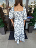 Navy Toile Lace Midi Dress