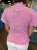 Pink Zip Fitted Smocked Gingham Top